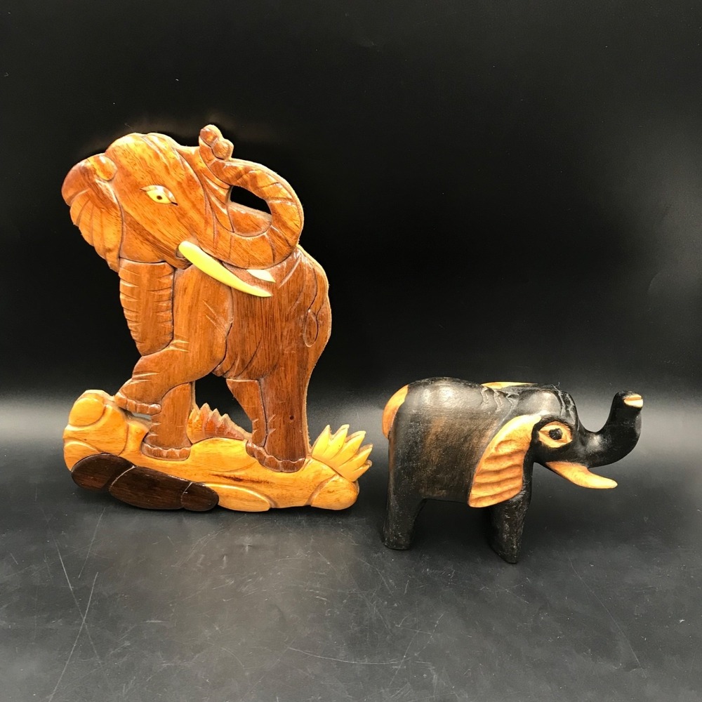 Elephant and tree carved wooden rectangular, unglazed, for wall décor size 12"